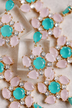 Load image into Gallery viewer, Pink and Turquoise Diamond Pinwheel Statement Earrings