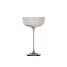 Load image into Gallery viewer, Stemmed Champagne/Coupe Glass w/ Pink Stem & Green Base