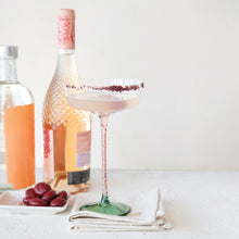 Load image into Gallery viewer, Stemmed Champagne/Coupe Glass w/ Pink Stem & Green Base