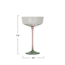 Load image into Gallery viewer, Stemmed Champagne/Coupe Glass w/ Pink Stem & Green Base