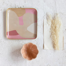 Load image into Gallery viewer, Enameled Metal Tray w/ Abstract Design & Gold Finish Rim