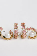 Load image into Gallery viewer, Pink Rhinestone and Pearl Statement Hoop Earrings
