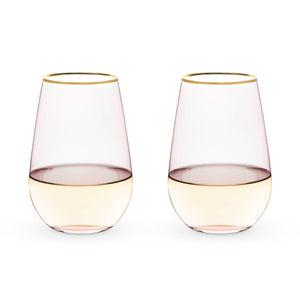 Rose Crystal Gold-Rimmed Stemless Wine Glasses - Set of 2