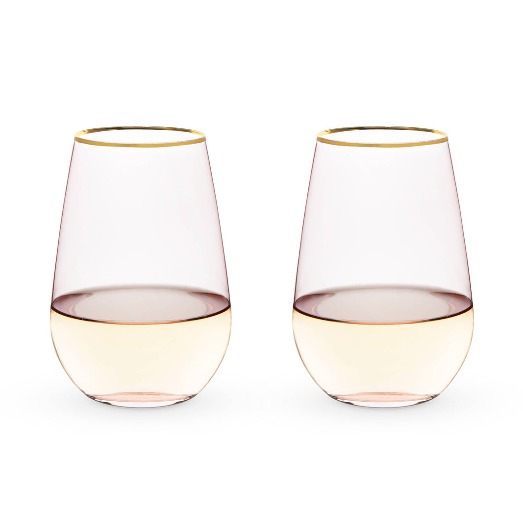 Rose Crystal Gold-Rimmed Stemless Wine Glasses - Set of 2