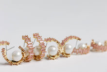 Load image into Gallery viewer, Pink Rhinestone and Pearl Statement Hoop Earrings
