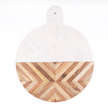 Load image into Gallery viewer, Marble &amp; Wood Round Serving Board
