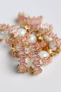 Pink Rhinestone and Pearl Statement Hoop Earrings