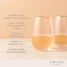 Load image into Gallery viewer, Rose Crystal Gold-Rimmed Stemless Wine Glasses - Set of 2
