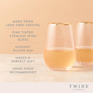 Rose Crystal Gold-Rimmed Stemless Wine Glasses - Set of 2