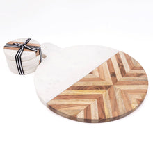 Load image into Gallery viewer, Marble &amp; Wood Round Serving Board
