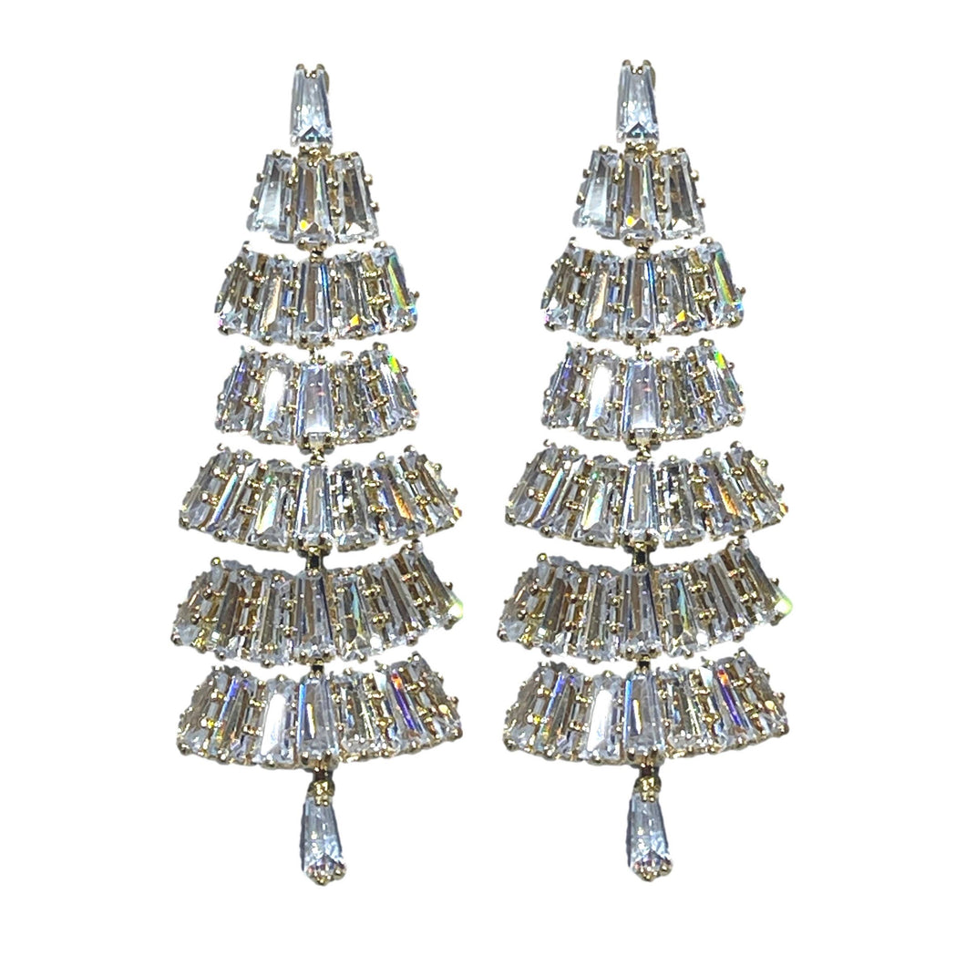 Baguette Crystal Christmas Tree Holiday Statement Earrings