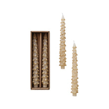 Load image into Gallery viewer, Unscented 10&quot; Tree Shaped Tapers, Eggnog and Gold
