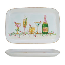 Load image into Gallery viewer, Stoneware Platter w/ Holiday Cocktails &amp; Gold Electroplating, Multi Color
