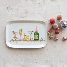 Load image into Gallery viewer, Stoneware Platter w/ Holiday Cocktails &amp; Gold Electroplating, Multi Color
