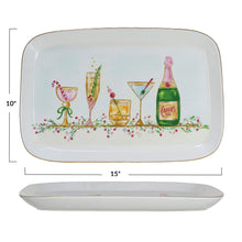 Load image into Gallery viewer, Stoneware Platter w/ Holiday Cocktails &amp; Gold Electroplating, Multi Color
