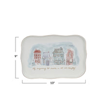 Load image into Gallery viewer, Stoneware Platter w/ Village Christmas Scene &amp; Gold Electroplating
