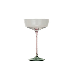 Stemmed Champagne/Coupe Glass w/ Pink Stem & Green Base