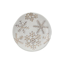 Load image into Gallery viewer, Stoneware Plate with Gold Electroplated Snowflakes, White
