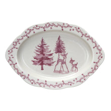 Load image into Gallery viewer, Pink &amp; Cream Stoneware Platter with Deer &amp; Trees
