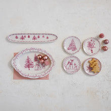 Load image into Gallery viewer, Pink &amp; Cream Stoneware Platter with Deer &amp; Trees
