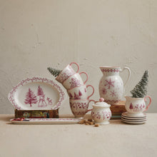 Load image into Gallery viewer, Pink &amp; Cream Stoneware Platter with Deer &amp; Trees
