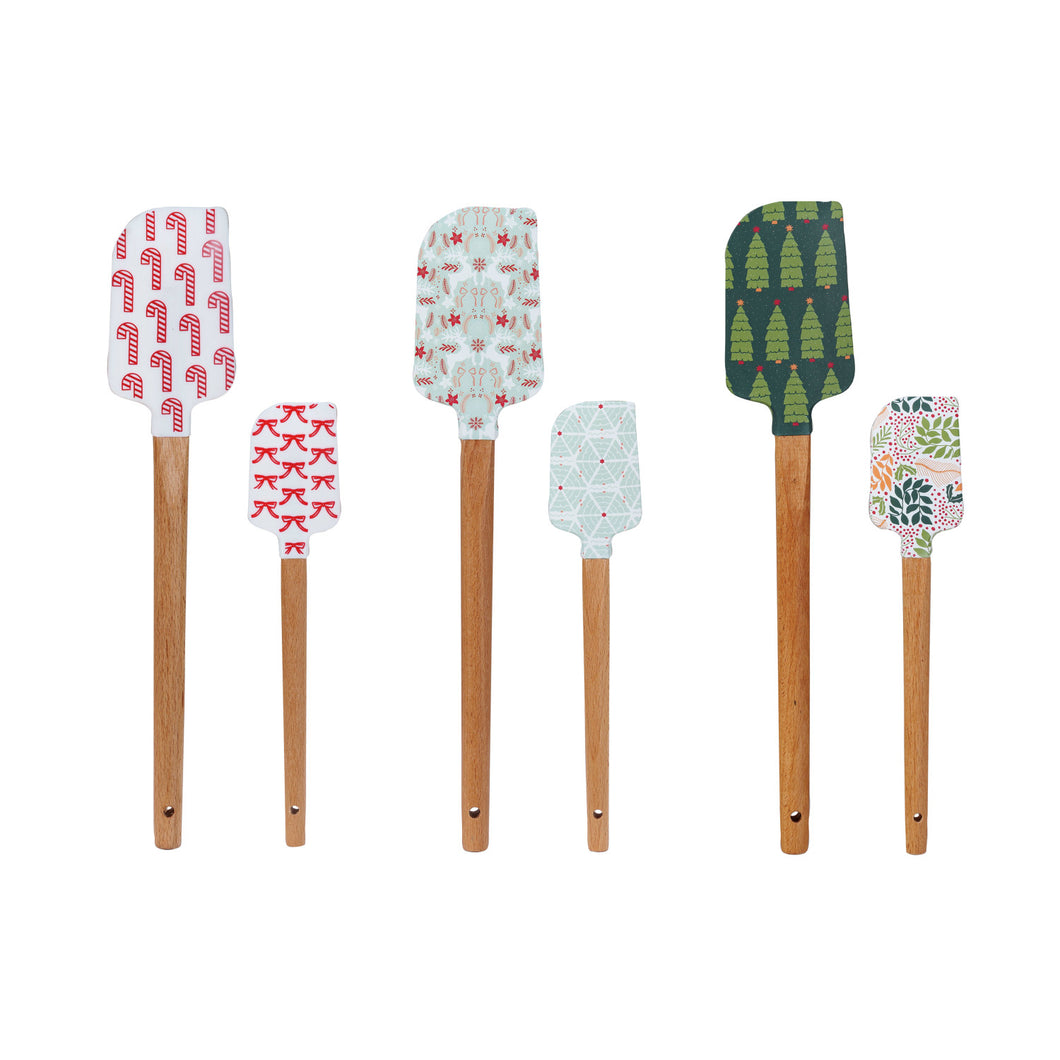 Holiday Pattern Silicone & Wood Spatulas, Set of 2