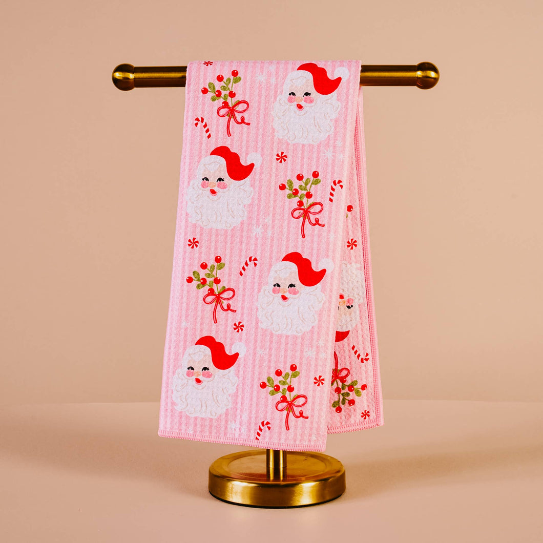 Waffle Tea Towel - Holly Jolly Santa