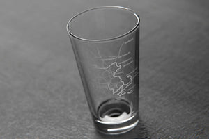 Massachusetts State Map Etched Pint Glass
