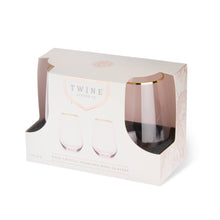 Load image into Gallery viewer, Rose Crystal Gold-Rimmed Stemless Wine Glasses - Set of 2
