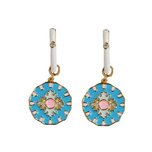 Load image into Gallery viewer, Blue Capri Tile Enamel Charm Statement Earrings
