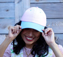 Load image into Gallery viewer, Big Bow Energy Hat - Pink &amp; Blue with Striped Bow

