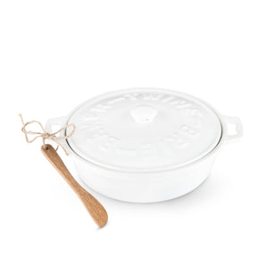 Ceramic Brie Baker & Acacia Wood Spreader Set