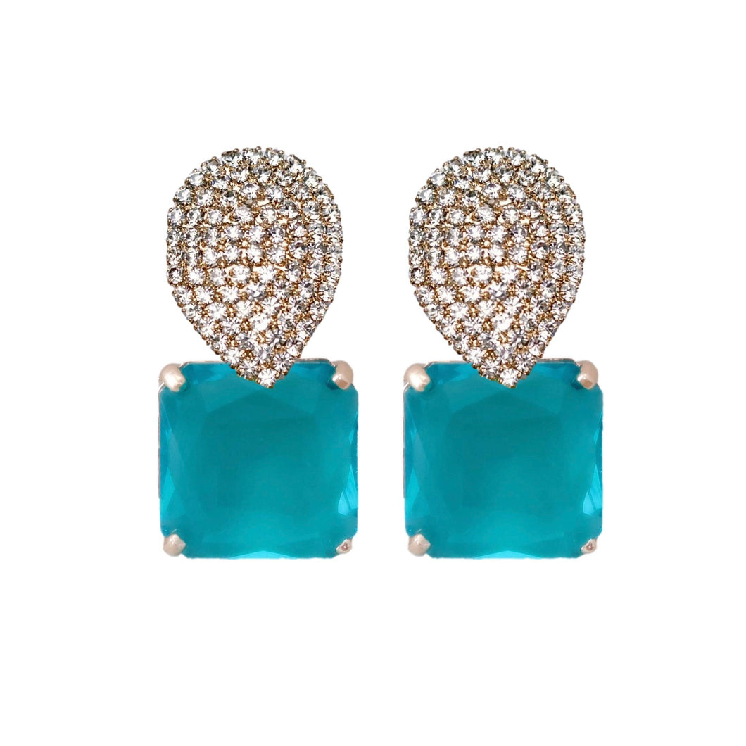 Turquoise Retro Pave Crystal Gum Drop Statement Earrings