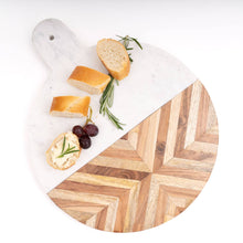 Load image into Gallery viewer, Marble &amp; Wood Round Serving Board
