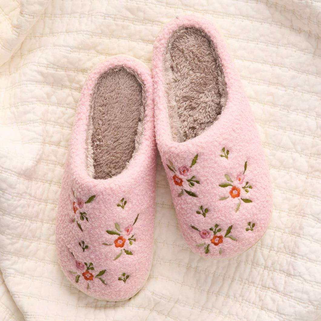 Fuzzy Slippers - Dainty Floral Pink