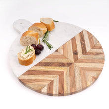 Load image into Gallery viewer, Marble &amp; Wood Round Serving Board
