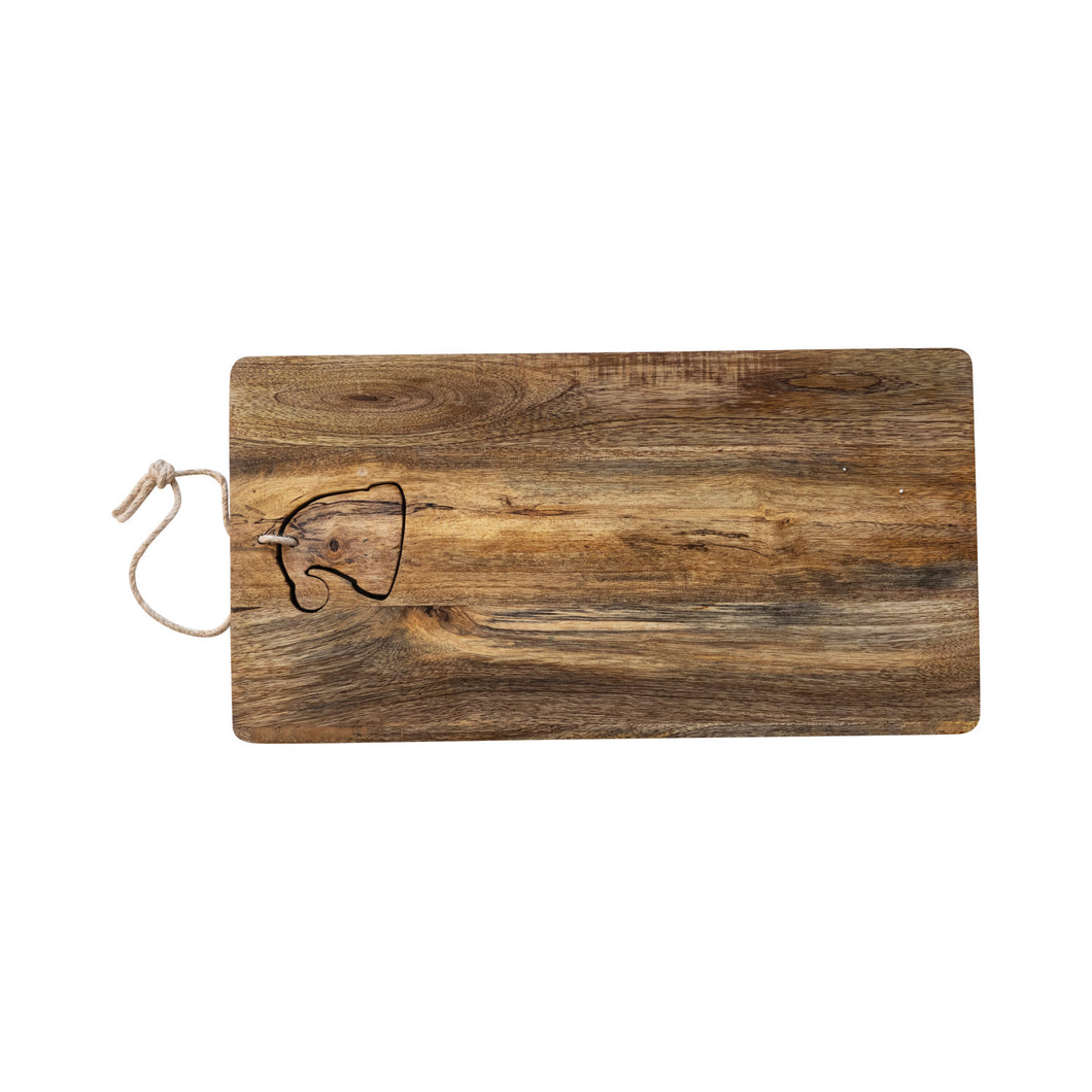 Mango Wood Cheese/Cutting Board w/ Santa Hat Cut-Out, Jute Tie & Santa Hat Block