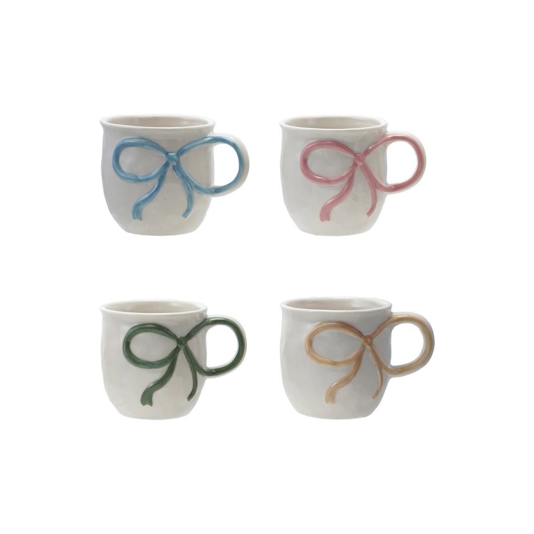 18 oz. Stoneware Mug with Bow Handle, 4 Colors