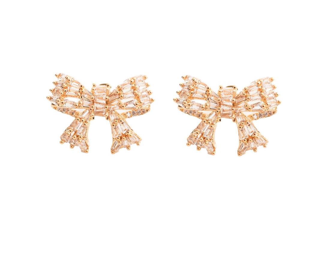Gold Mini Sparkler Statement Stud Bow Earrings