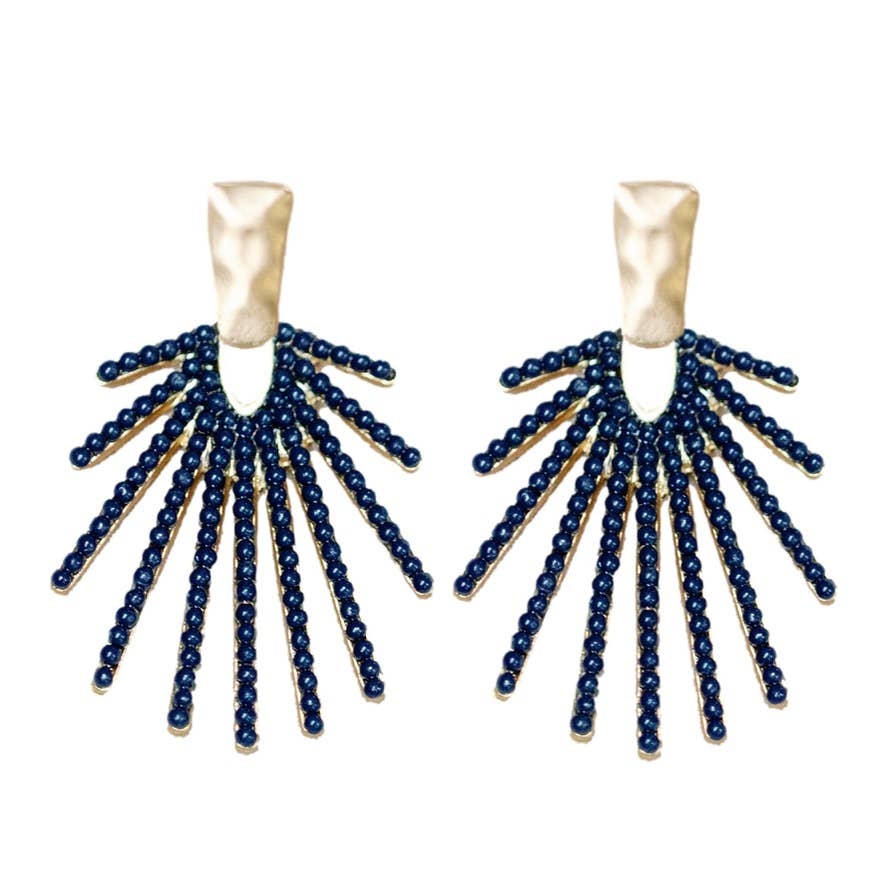 Navy Sunburst Statement Drop Earrings