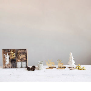 Candle Garden Kit w/ Cotton Trees, Pinecones, Laser Cut Figures & Glass Ball Ornaments